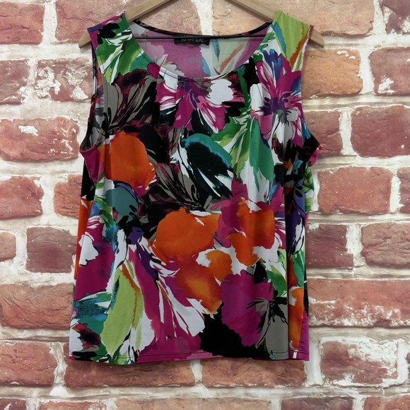Kasper Top Shirt Women's XL Multicolor Artsy Floral Stretchy Colorful Tank - Picture 1 of 8